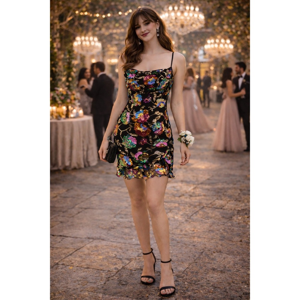Prom Lucy In The Sky Sequin Starstruck Floral Multi Color Junior L Mini Dress